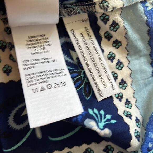 J.CREW white with blue ribbon block print tie-front ruffle top S - Picture 10 of 11